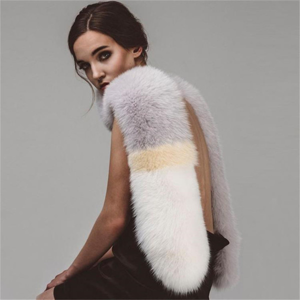 wholesale New Winter Solid Patchwork Fox Fur Women Scarf Luxury Fashion Shawls Collar Elegant Soft Female Long Warmer Cape