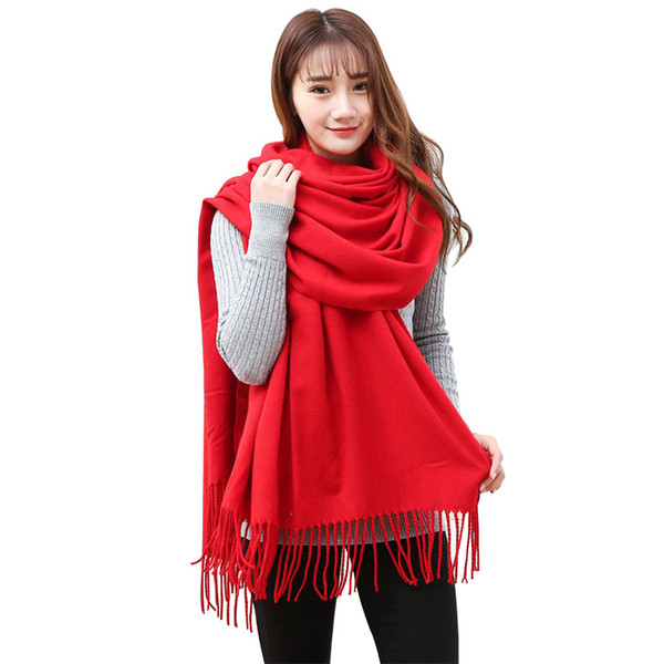 Red 240*80 cm Women's Pashmina Shawls Winter Warm Wrap Cashmere Scarf Thick Wide Poncho Stole Tassel Big Scarf Women Cachecol