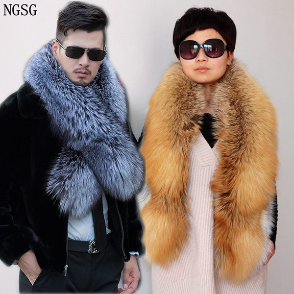 wholesale Lady Genuine Natural Fox Fur Scarf Couple Fur Scarfs Collar Men Winter Warm Luxury Fluffy Real Silver Fox Scarves Shawl