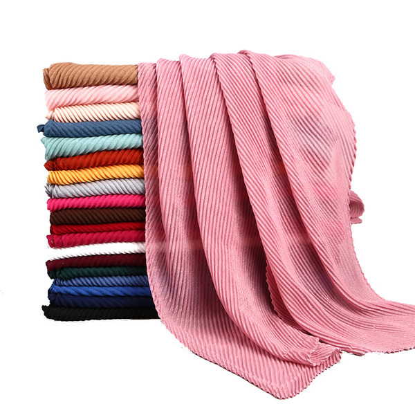 10pcs/lot Women Pleated Cotton Scarf Plain Wrinkle Crinkle Crumple Shawl Scarves Wraps Muslim Hijab Headscarf Turban Headband