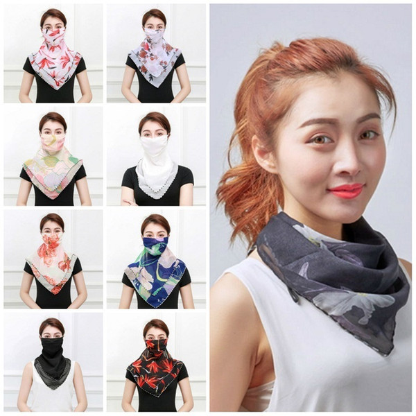 hot Women Scarf Face Mask Silk Chiffon Handkerchief Outdoor Windproof Half Face Dust veil Sunshade Masks Scarf Dust Mask T2I5797