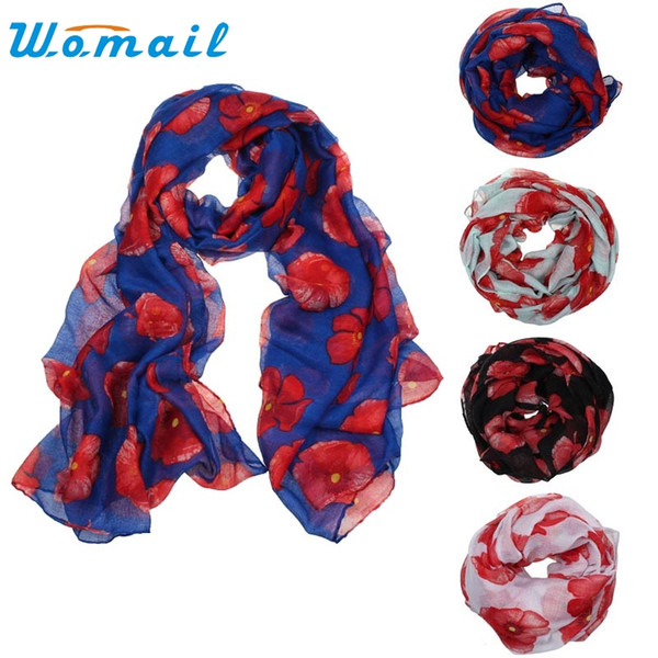 Wholesale- CharmDemon 2016 New Red Poppy Print Long Scarf Flower Beach Wrap Ladies Stole Shawl jn28