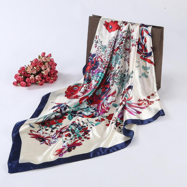 Wholesale-2016 Square Silk Scarf For Women Luxury Designer Brand Ladies Scarves Female Hijab 90*90cm Fan Style Spring Autumn New Fashion