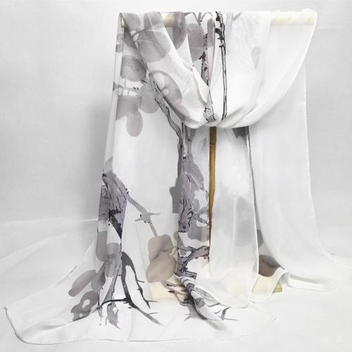 Wholesale- 2016 Women's Soft Ink Painting Chiffon Flower Printed Shawl Stole Long Scarf Summer 8M68