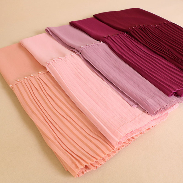 Wholesale- Laven beads Patchwork pleat bubble chiffon pearl Wrinkle shawls hijab drape stitching muslim scarves/scarf 20 color 10pcs/lot