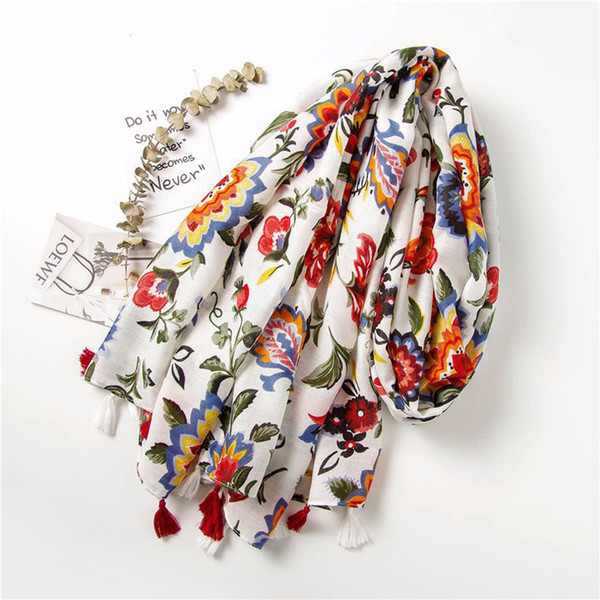 Women Scarf Boho Design Bright Hijabs Female Floral Long Shawl Ethnic Large Blanket Tassel Wraps NEW [3515]