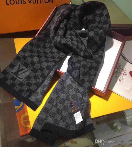 Branded Men Winter Warm Petit Damier Scarf Fashion Gentlemen Letter Patch Plaid Knit Wool Soft Textures Shawl