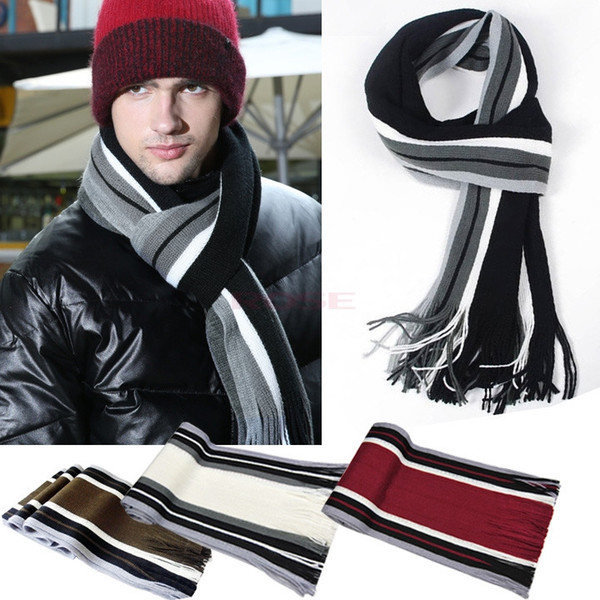 Vintage Men's Winter Striped Scarf Men Tassels Scarves Long Pashmina Artificial Wool Shawl Classic Long Scarf