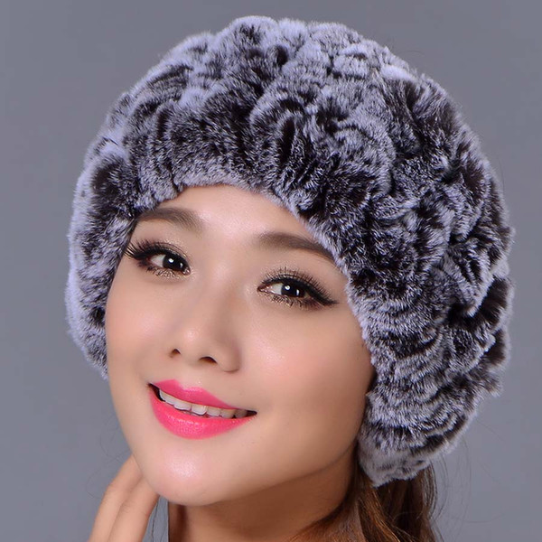 Wholesale-Rex Rabbit Fur Knitted Headbands Can Be Used As Scarf Women Warm Winter Real Fur Caps Ear Warmer Head wrap