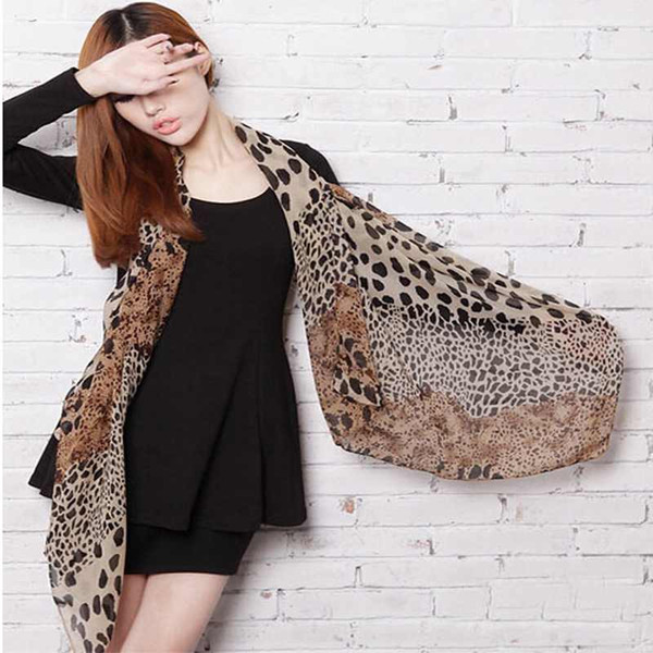 Wholesale- 2014 Hot Sell Sexy Fashion Shinning Leopard Print Chiffon Shawl Scarf for Women and Girls High Quality