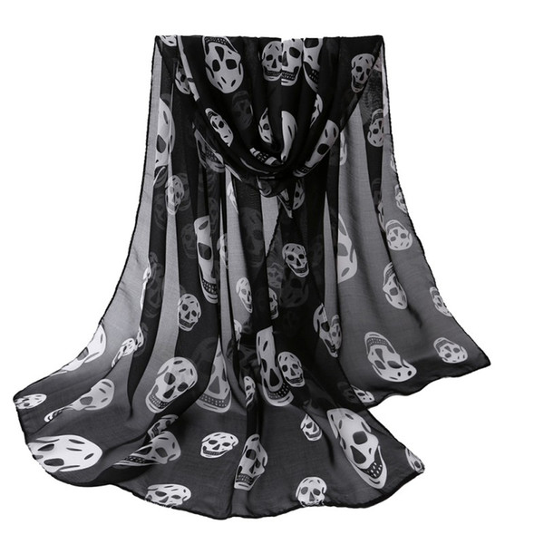 Wholesale-Autumn Womens Scarf Girls Skulls Printed Black Long Soft Scarf Shawl Girls Neck Scarf