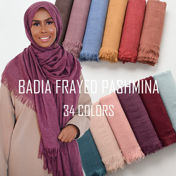 10pcs/lot high quality women muslim plain frayed scarf hijab shawls wraps headwear crinkle solid oversize pashmina hijabs