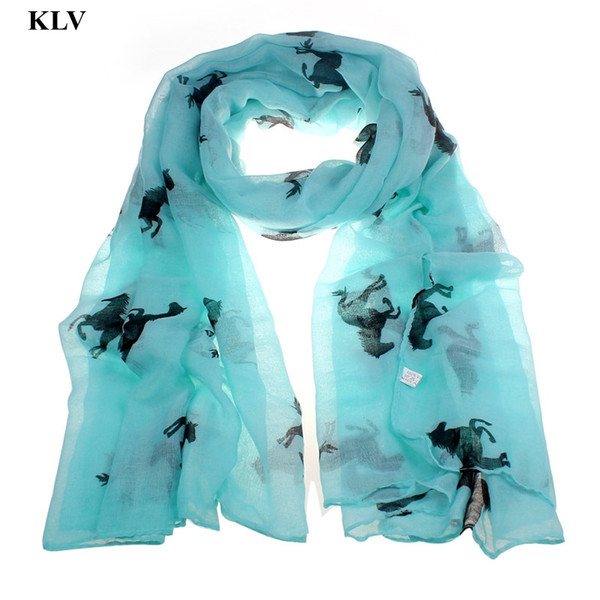 Wholesale- Newly Fashion Stylish Women Horse Print Chiffon Soft Scarf Shawl Wrap Stole Voile Chevron Infinity Female Oblong No8