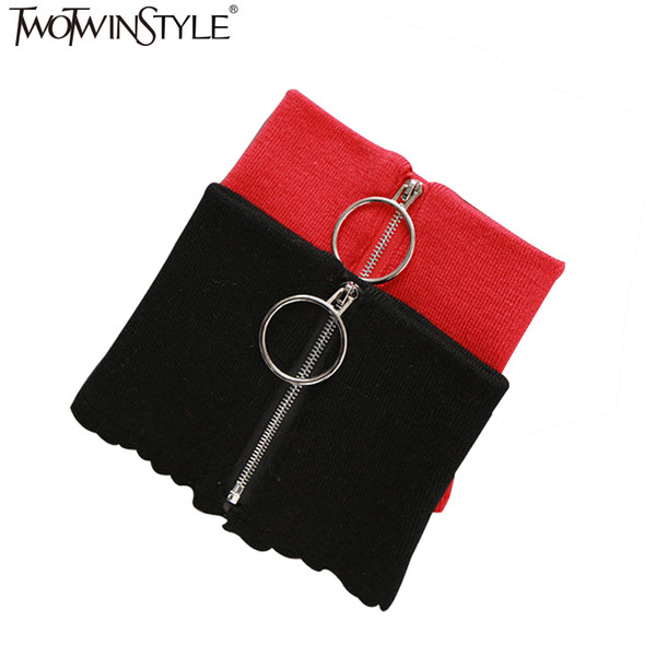 [TWOTWINSTYLE] 2016 Winter Circular Zipper 100% Wool Knit Warm Ring Choker Scarf Women 4 Color New Fashion