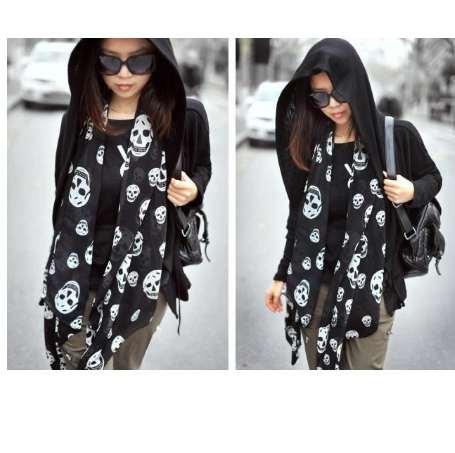 Summer Beach Long Shawl Fahion Skull Print Chiffon Silk Scarf Mulim Hijab For Man Women Soft Thin 50*150cm