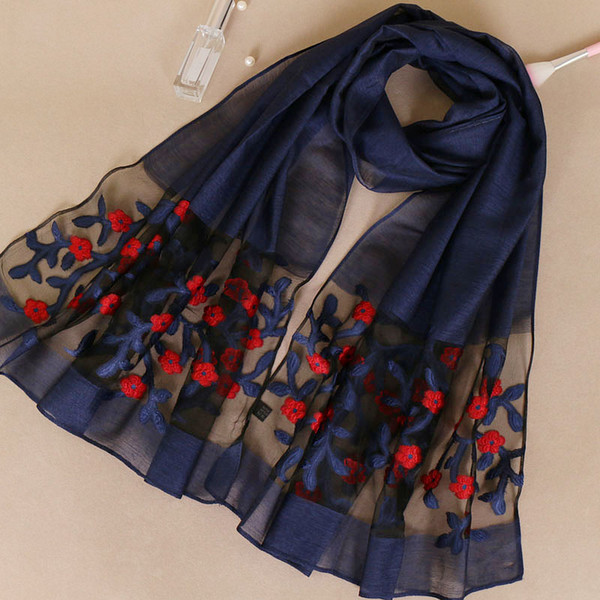 Embroider lace scarves silk polyester printe flower scarf muslim hijab wrap Muffler scarves/shawls 12 color 185*70cm 10pcs/lot