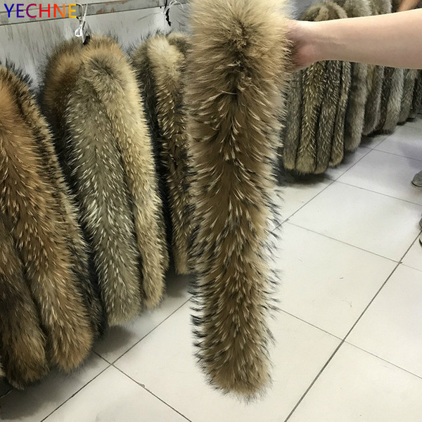 YECHNE 70cm Longth Real Jacket Fur Collar Women Coat Fur Scarves Luxury Raccoon Fur Winter Scarf D19011003