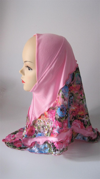 Wholesale-2015 new arrival summer flower lace cotton islamic 5-12 years old kids girl muslim hijabs