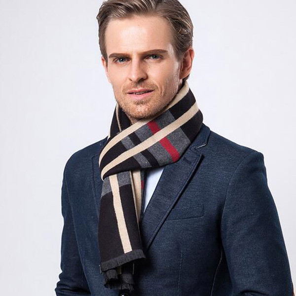 Vintage Mens Plaid Scarves Cashmere Black Long Scarves 30*180CM Business Gift Winter Casual Warm Wraps With Top Quality