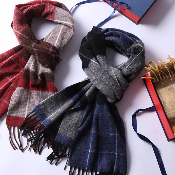 Brand Men Scarfs Fringed Yarn Scarf Winter High Quality Business Casual Soft Diamond Lattice Warm Imitation Cashmere Scarves