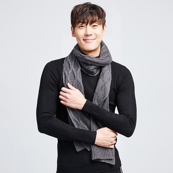 New pure color thickened cashmere knitted wool men's casual warm scarf