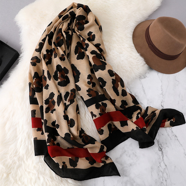 Fashion Cotton Leopard Print Scarf For Women Winter Striped Headscarf Ladies Girls Hijab Scarf Woman Warm Soft Foulard Femme