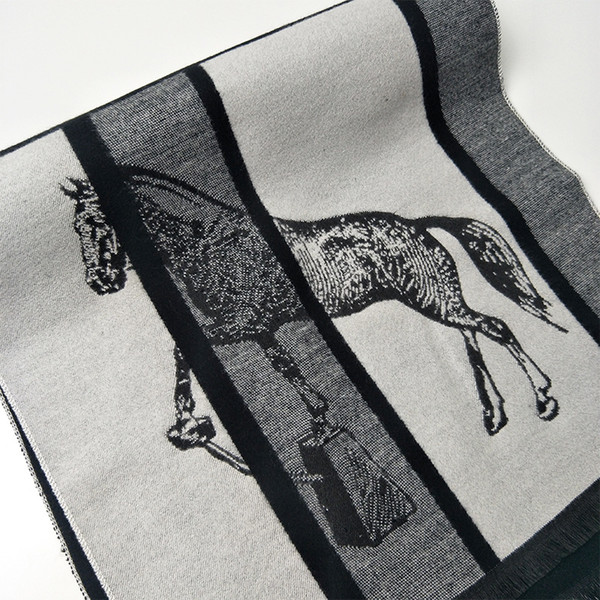 Men Warm Winter Long Horse Print Wool Pashmina Cashmere Male Thick Stoles Shawls Scarves 180*30cm