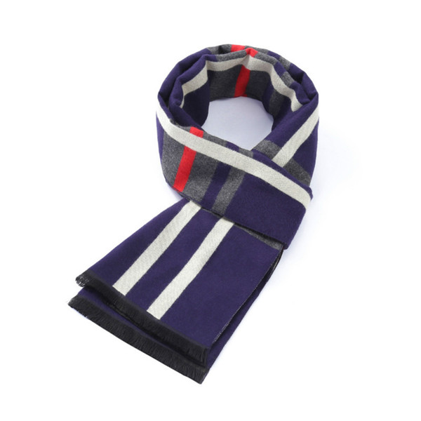 Fashion New Classic Striped Plaid Luxury Scarf Men Winter Imitation Cashmere Blue Patchwork Warm Long Neckerchief