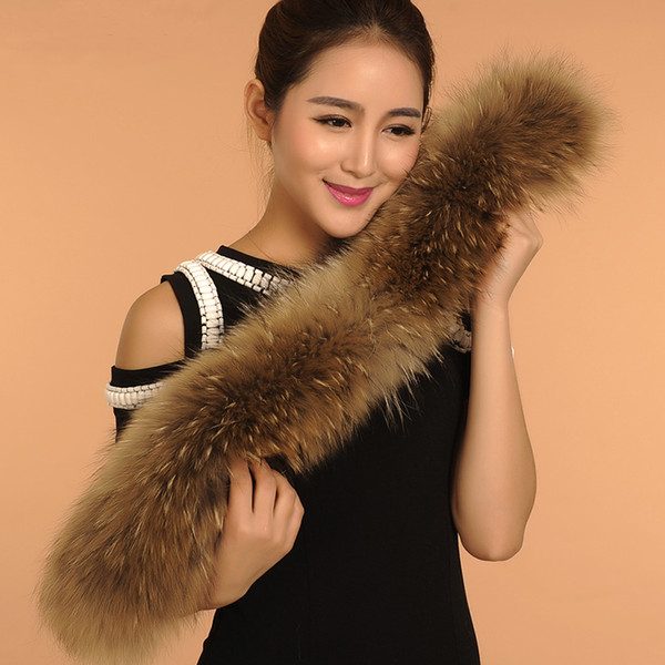 Wholesale-Hot 100% Real Raccoon Fur Big Hood Trimming 70CM 80CM 90CM, Genuine Raccoon Fur Collar Fur Scarf BE1506 Free Shipping