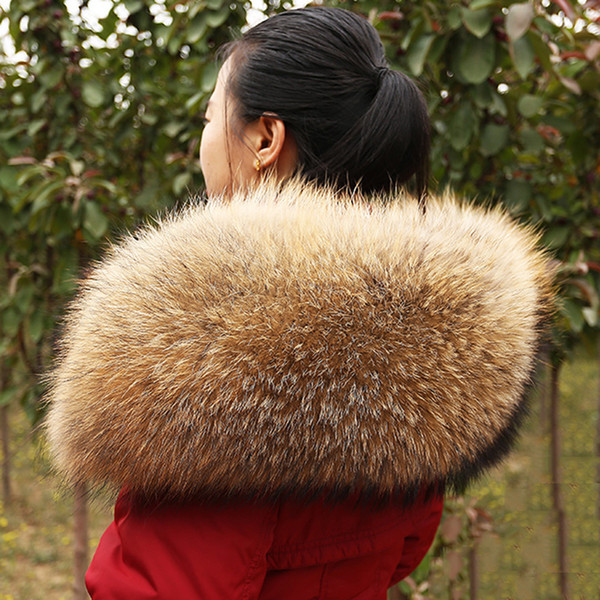 Wholesale- 2016 Winter Women Large Real Raccoon Fur Collar Large Hooded Furs 100% Real Raccoon Color Fur Collar Top Quality #F09