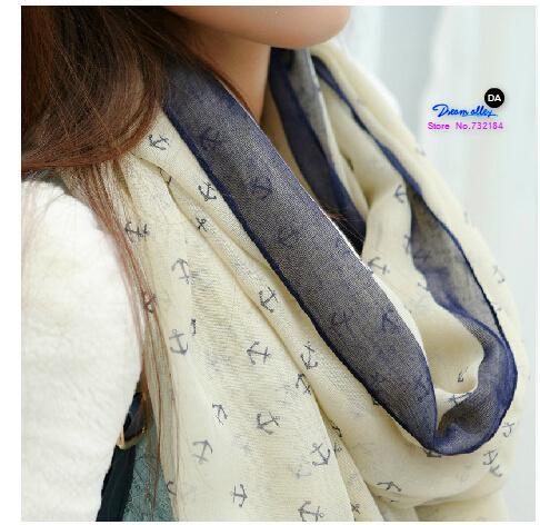 Wholesale-180*90cm 2015 New Fashion women winter & autumn scarves Anchor print voile scarf bufandas brand big size soft woman scarf shawl