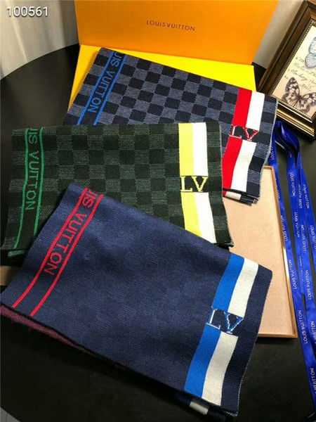 High-quality brand luxury design male plaid autumn and winter knitted wool scarf free of transport costs