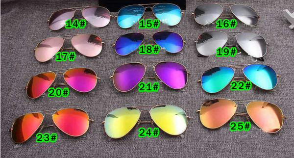 MOQ=10PCS summer men Dazzle colour Sunglasses outdoors Fashion women driving Sunglasses GLASS LENS 31colors NO BOX free shipping