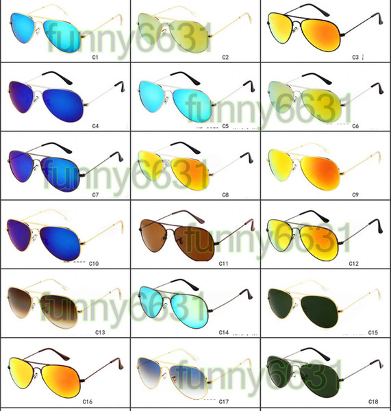 MOQ=10PCS summer men Dazzle colour Sunglasses outdoors Fashion women driving Sunglasses GLASS LENS 23colors NO BOX free shipping