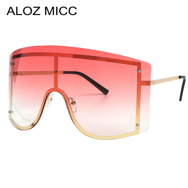 ALOZ MICC Oversized Rimless One Piece Sunglasses Women Fashion Metal Big Frame Sun Glasses Men Windproof Goggles Oculos A134