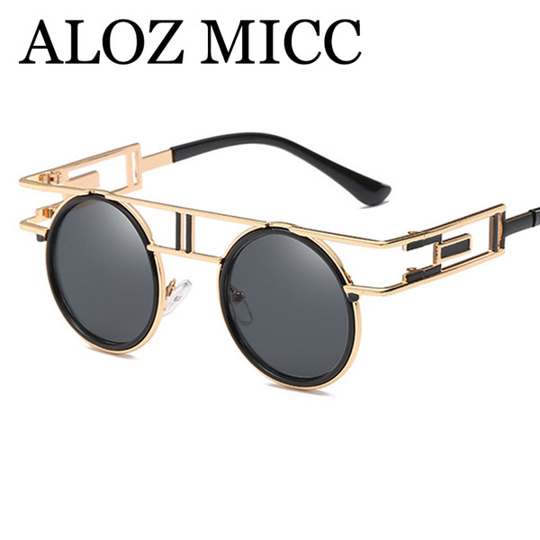 ALOZ MICC New Women Steampunk Round Sunglasses 2018 Brand Designer Metal Retro Sun Glasses Women Men Shades UV400 A541