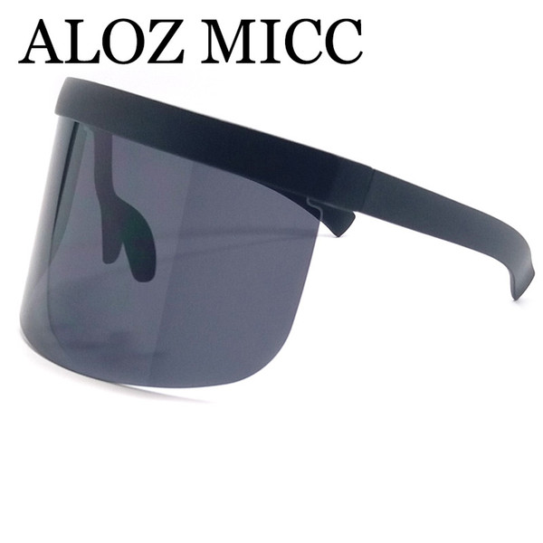 ALOZ MICC Luxury Oversize Shield Visor Sunglasses Women Men Unique Rimless Vintage Men Flat Top Shades Color Eyewear UV400 A389