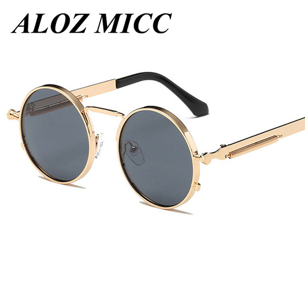 ALOZ MICC Vintage Round Steampunk Sunglasses Women Men Fashion Retro Circle Metal Steam Punk Sunglasses Men Gold Black Goggles UV400 A314