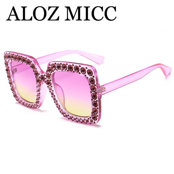 Luxury Crystal Decoration Oversize Frame Women Square Sunglasses Fashion Ladies Gradient Lens Glasses UV400 A475