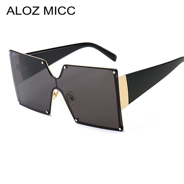 ALOZ MICC Square One Piece Lens Sunglasses Women Oversized Metal Rimless Sun Glasses Men Goggles Gradient Fashion Eyewear A225