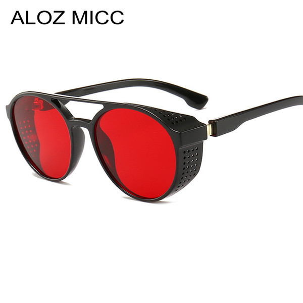 ALOZ MICC 2019 New Retro SteamPunk Sunglasses Women Brand Designer Side Mesh Round Punk Men Sunglasses Red Grey Lens UV400 A645