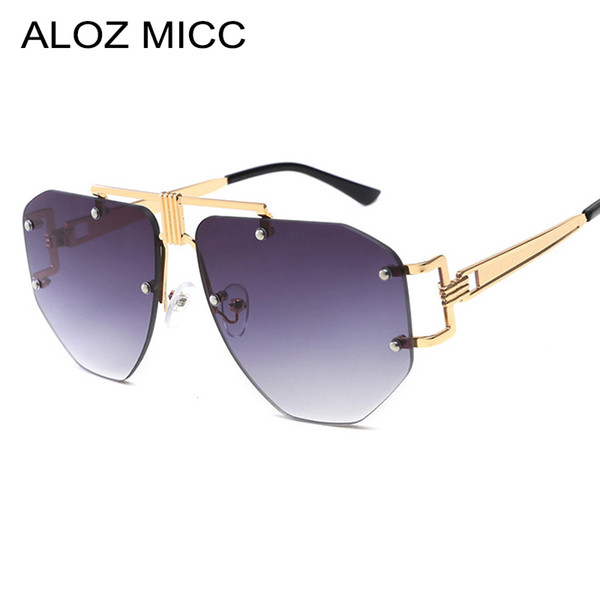 ALOZ MICC 2019 Oversized Frameless Sunglasses Ladies Women Luxury Metal Punk Sun Glasses Men Brand Design UV400 Goggles Oculos A304