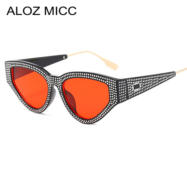 ALOZ MICC Fashion Rhinestone Cat Eye Sunglasses Women Luxury Diamond Sun Glasses Female Red Grey Yellow Eyeglasses oculos A405