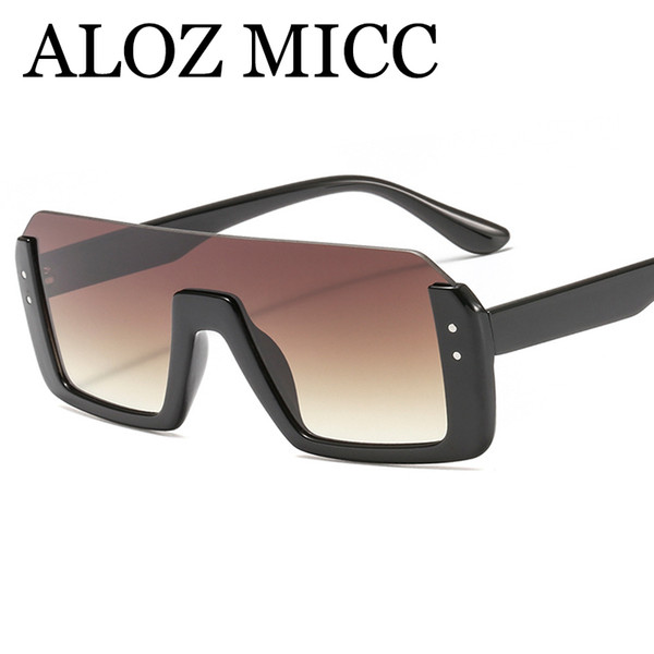 ALOZ MICC Semi-Rimless Sunglasses Women Brand Designer Vintage Rivet Oversized Square Sun Glasses For Men Oculos UV400 A591