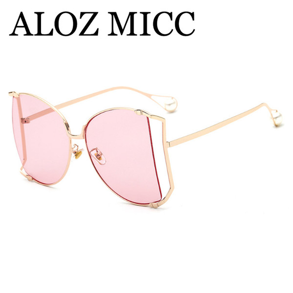 ALOZ MICC Super large luxury pearl Sunglasses Designer Sunglasses lady super large metal glasses UV400A593