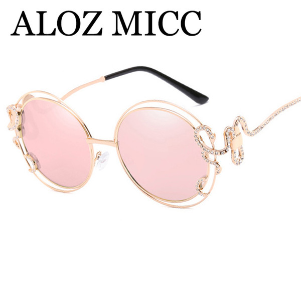 ALOZ MICC Luxury Oversized Diamond Sunglasses Women Sexy Double Circle Hollow Sun Glasses Irregular Mirror Legs ladies Eyeglasses A417