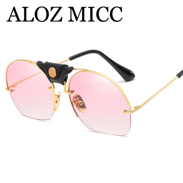 ALOZ MCC Semi-Rimless Round Sunglasses Women Brand Designer Oversized Fashion Sun Glasses for Female Oculos UV400 A553