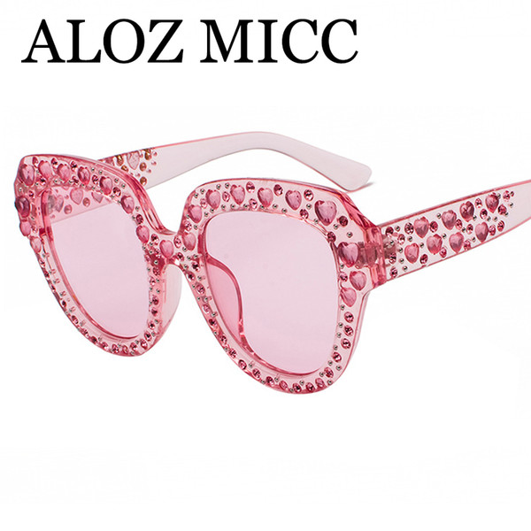 ALOZ MICC luxury sunglasses crystal rim women designer sunglasses cat eye love crystal retro oval oversize sun glassesGafas de sol uv400A570