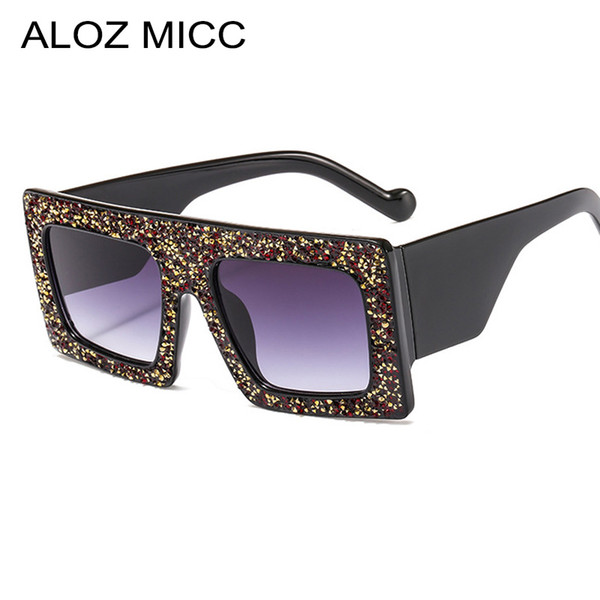 Aloz Micc Fashion Ladies Square Crystal Sunglasses Women Brand Design Oversized Sun Glasses Female Vintage Shades Oculos A138