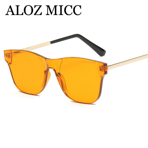 ALOZ MICC Women One Piece Lens Sunglasses 2018 Brand Designer Rimless Square Sun Glasses Women Clear Candy Color Eyewear A609